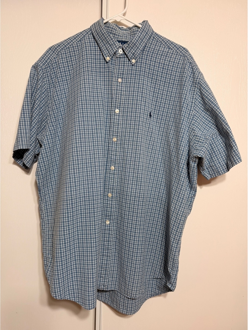 Ralph Lauren Blake Men’s XXL Blue White Check Short Sleeve Button Down Shirt
